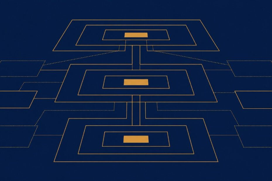 入れ子の構造ブロックを金色の線でつないだ、コラム「構造化力は、四年かかる」のアイキャッチ画像